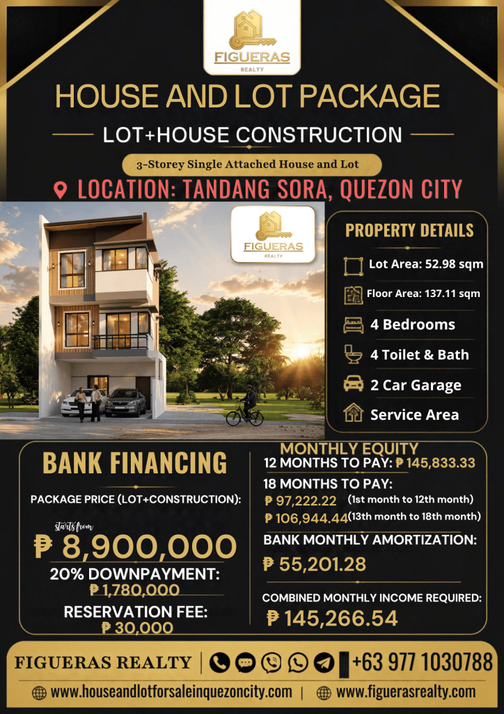 3 Storey House and Lot For Sale in Tandang Sora, Quezon City near Subway Station | Figueras Realty | Contact No: 0977-1030788 | Website: www.figuerasrealty.com | Website: www.houseandlotforsaleinquezoncity.com